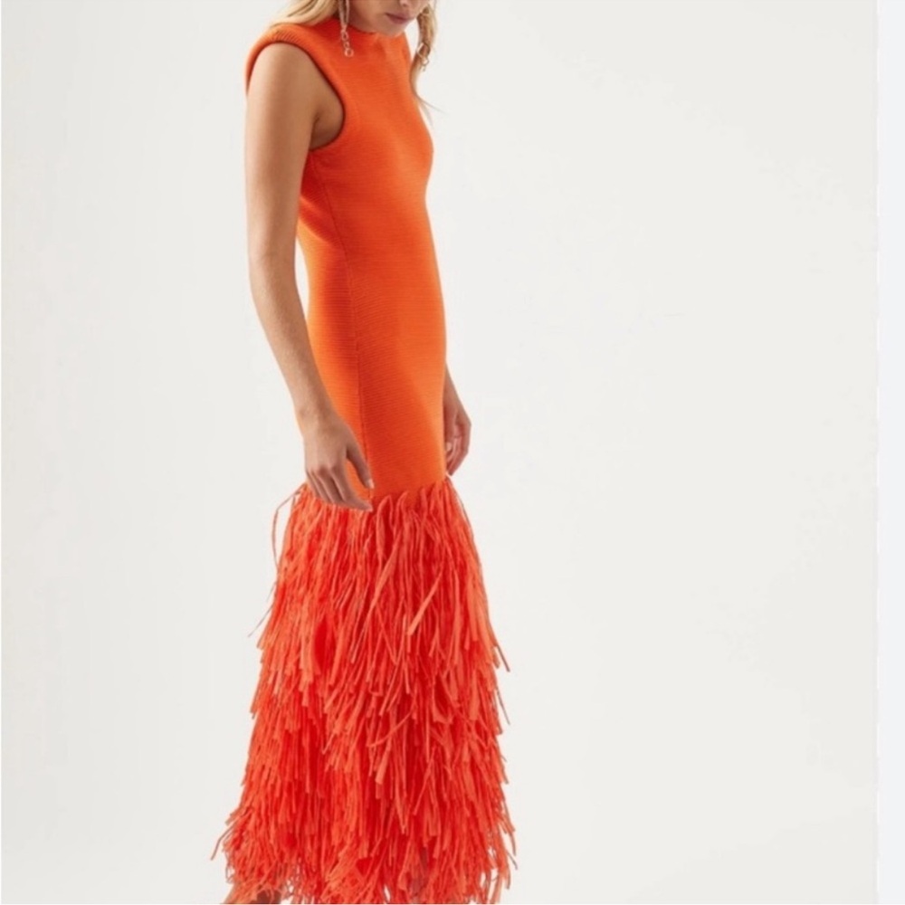 Aje Orange Fringe Sleeveless Dress
